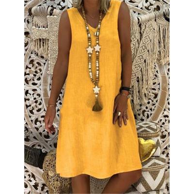 Женская мода лето весна однотонный принт без рукавов с v-образным вырезом средней талии повседневные платья