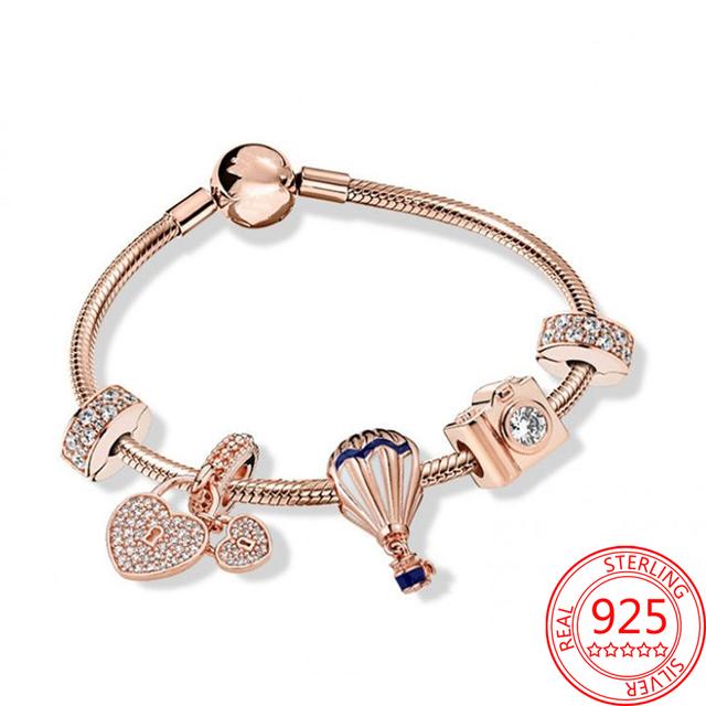 Classic 925 Sterling Silver Rose Gold Pav éHand Painted Love Moment Snake Bracelet Set and Necklace 925 Jewelry Gift