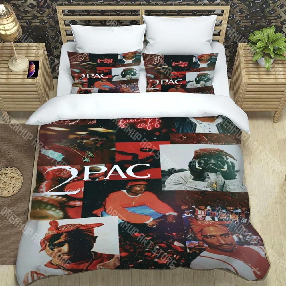 T-Tupac Shakur Модный Трендовый Принт Трехкомпонентный Комплект Постельного Белья Подходит для Детей или Взрослых Пододеяльник Наволочка Комплект Постельного Белья Подарок на День Рождения