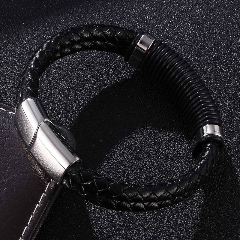 Модные настоящие плетеные панк-браслеты для мужчин, браслет с магнитной застежкой, плетеная многослойная кожаная упаковка, панк-ювелирные изделия для мужчин, подарок BB1071