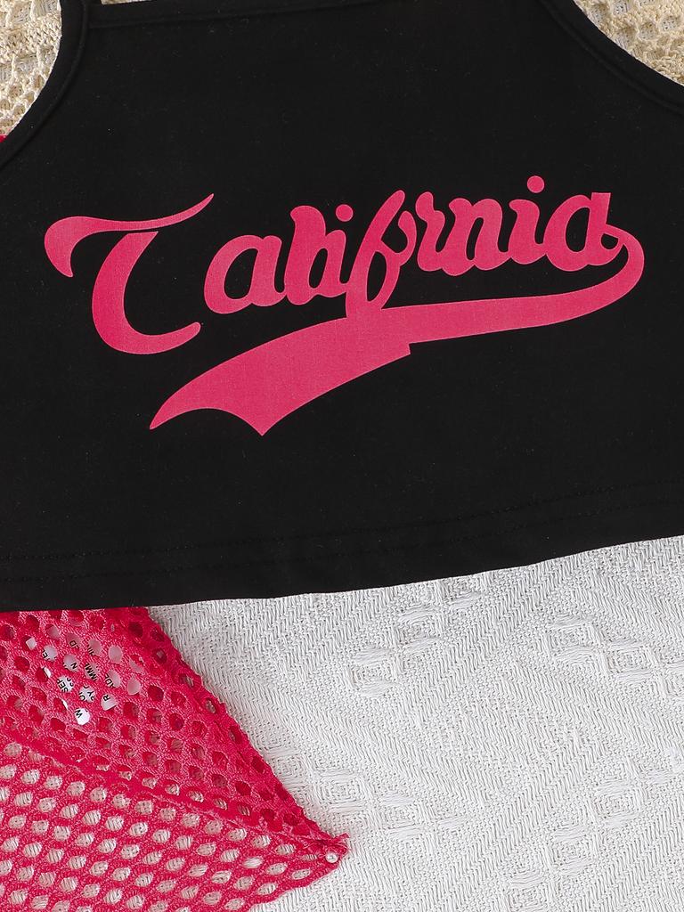 Костюм для девочек 2-8 лет, модная спортивная одежда для девочек, жилет с буквами + черные спортивные штаны, 2 шт.