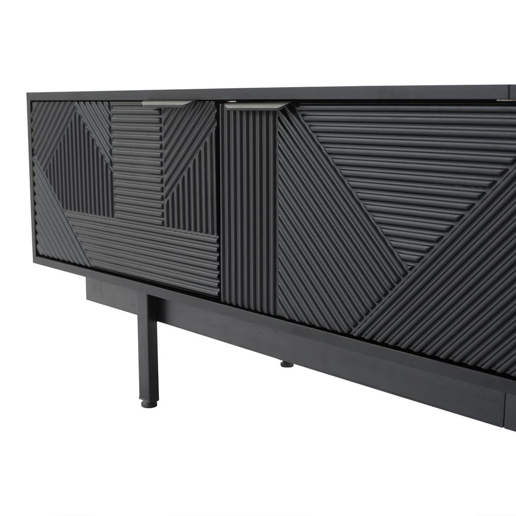 ТВ-тумба, 2 отделения 2 ящика Открытая полка, Современная низкая тумба для ТВ 90 дюймов, Богемский ТВ-стенка Сервант Гостиная и столовая, Черный