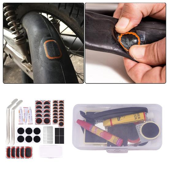 Bike Tire Repair Kit with Storage Box Lightweight Portable Pry Bar Sandpaper Bicycle Inner Tube Puncture Patch Set
