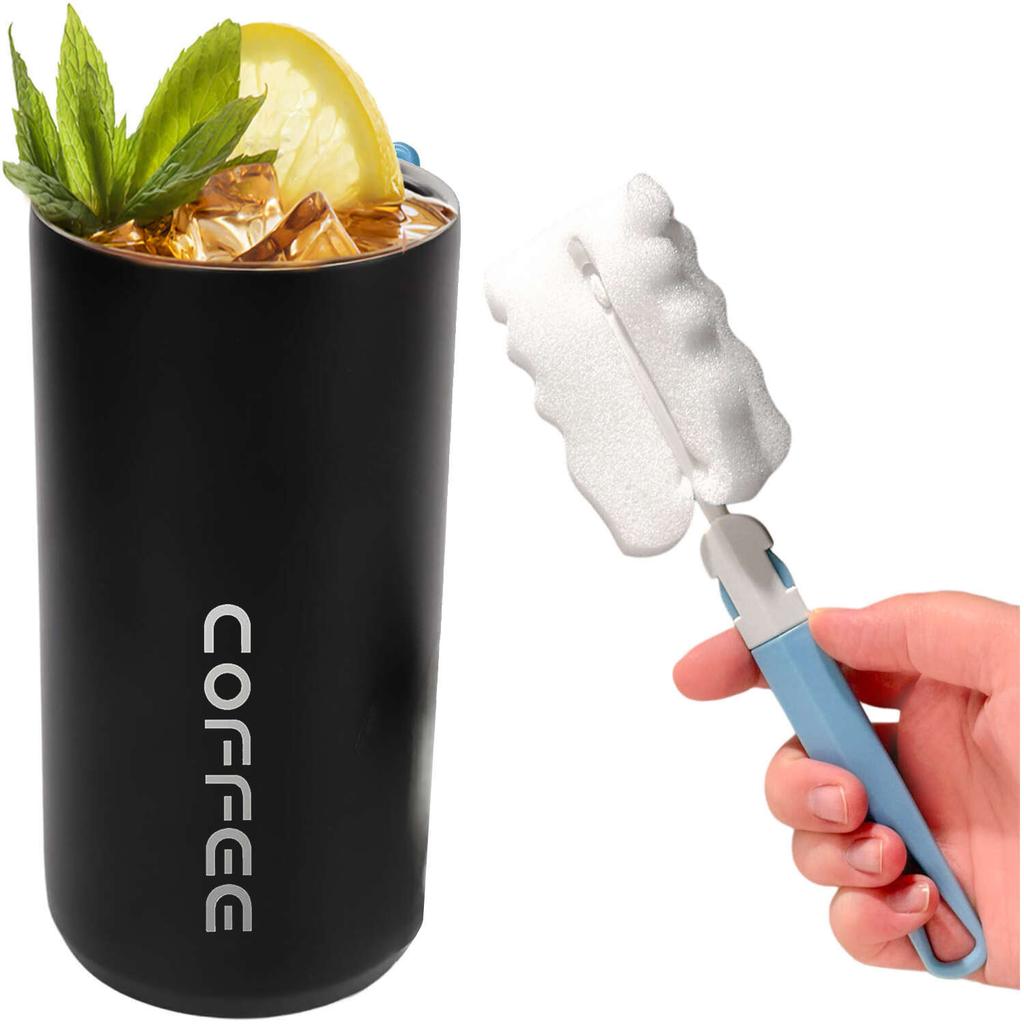 Termos Kubek Termiczny Butelka Bidon 400Ml Do Kawy Herbaty Yerba Mate Alogy Stalowy Czarny + Szczotka Do Mycia