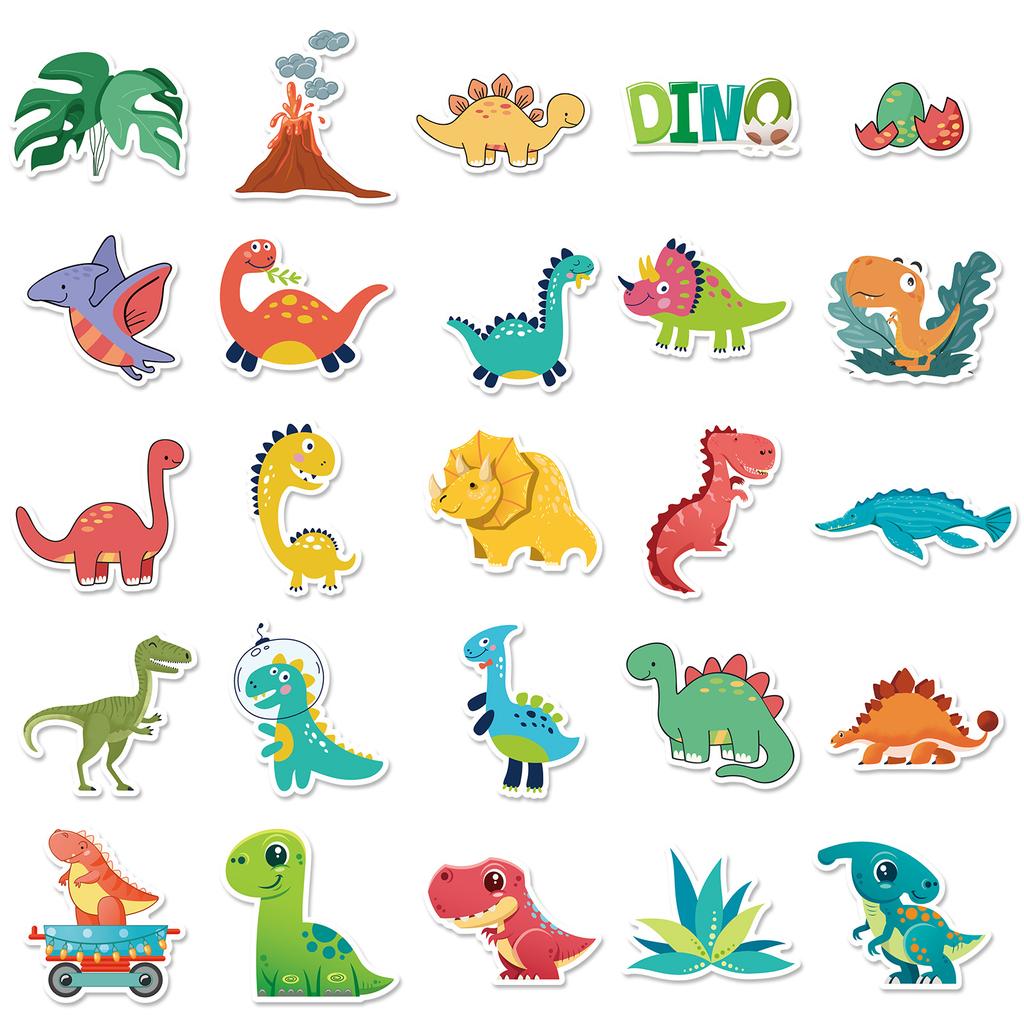 50pcs Cartoon Dinosaur Sticker for Children Water Bottle Skateboard Waterproof Graffiti Stickers