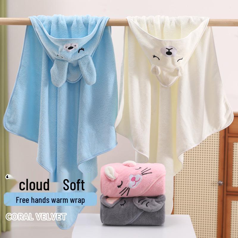 Newborn Hooded Coral Fleece Swaddle Blanket - Absorbent, Universal for All Seasons