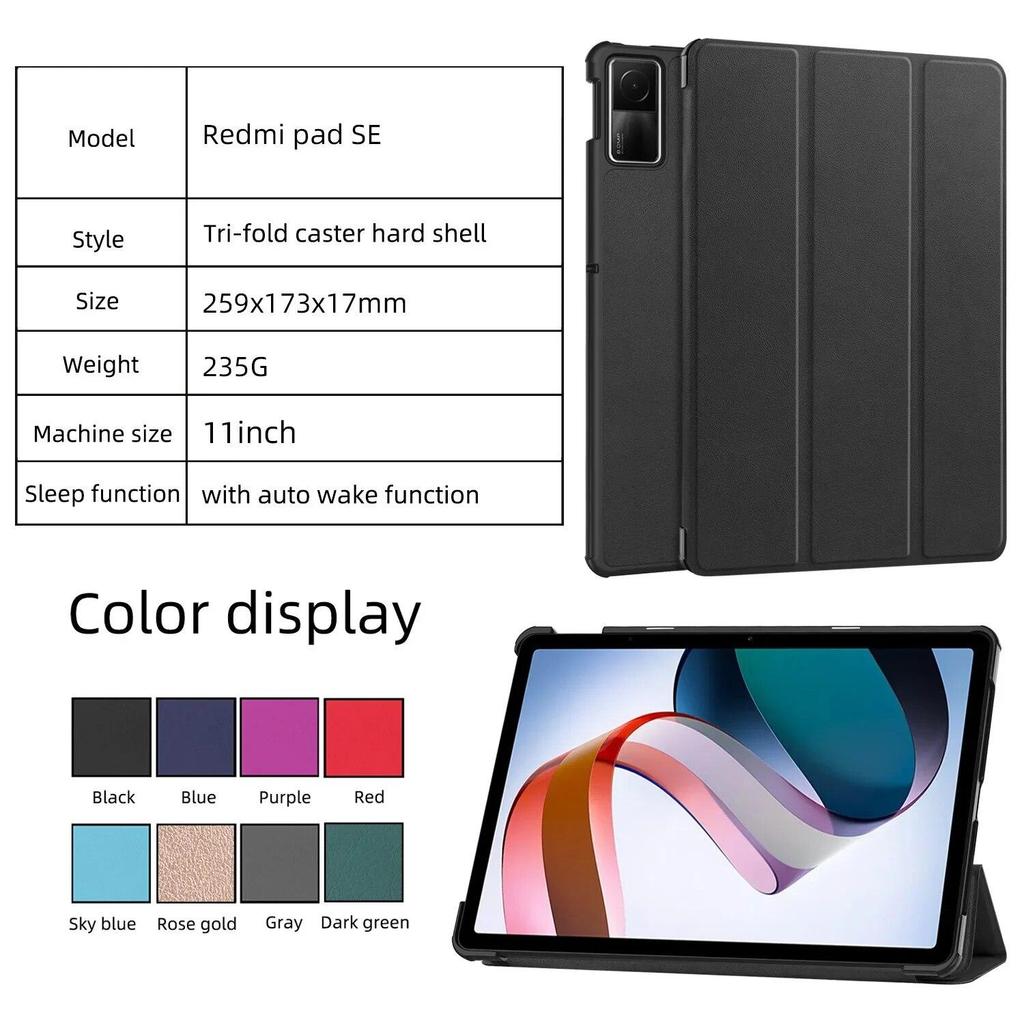 Чехол для Xiaomi Redmi Pad Se 11 дюймов, планшетный ПК, тройная складная тонкая подставка, сплошной магнитный чехол с функцией автоматического пробуждения