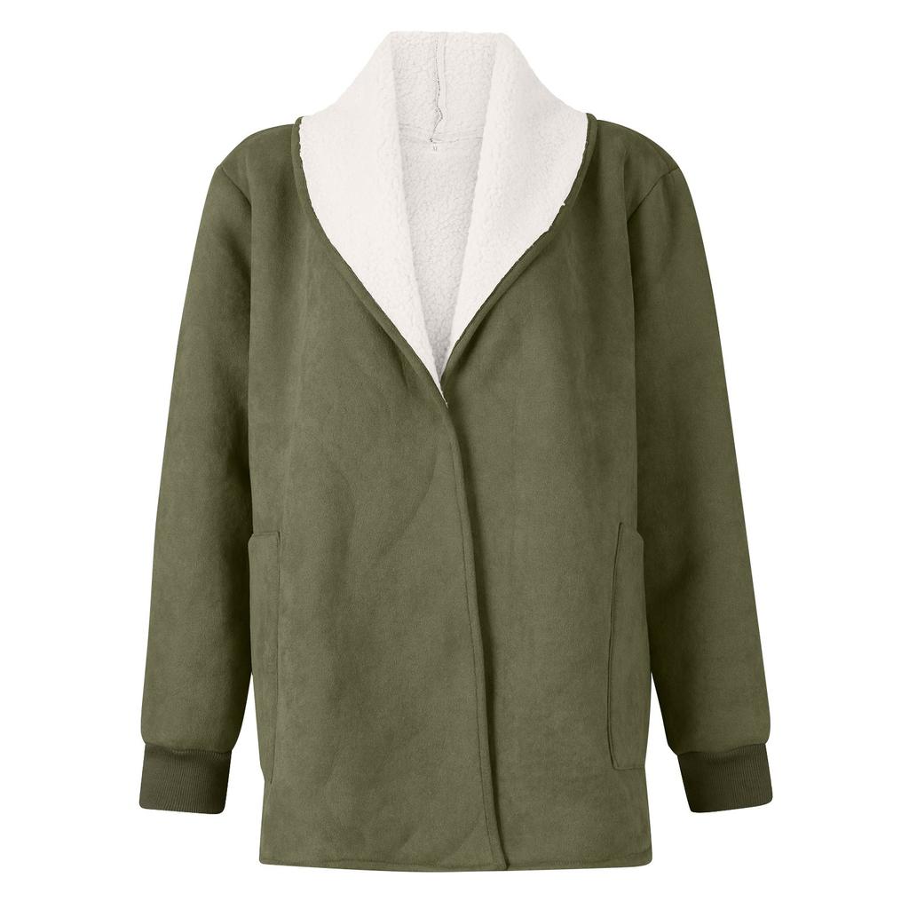 Women's Casual Solid Color Loose Plush Large Lapel Jacket With Pockets