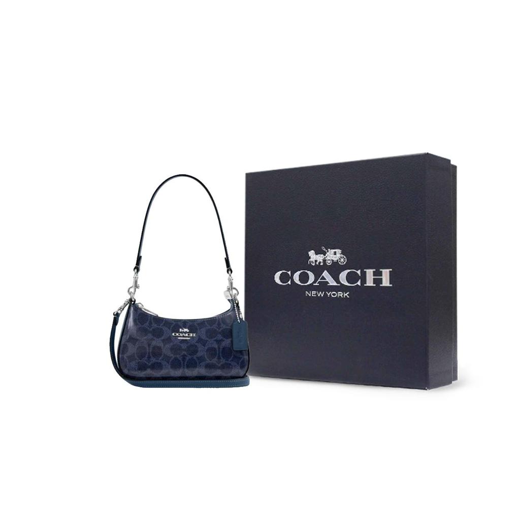 Coach 19 Кожаная сумка через плечо с фирменным логотипом Маленькая женская сумка через плечо Синяя CAJ93-SVD9