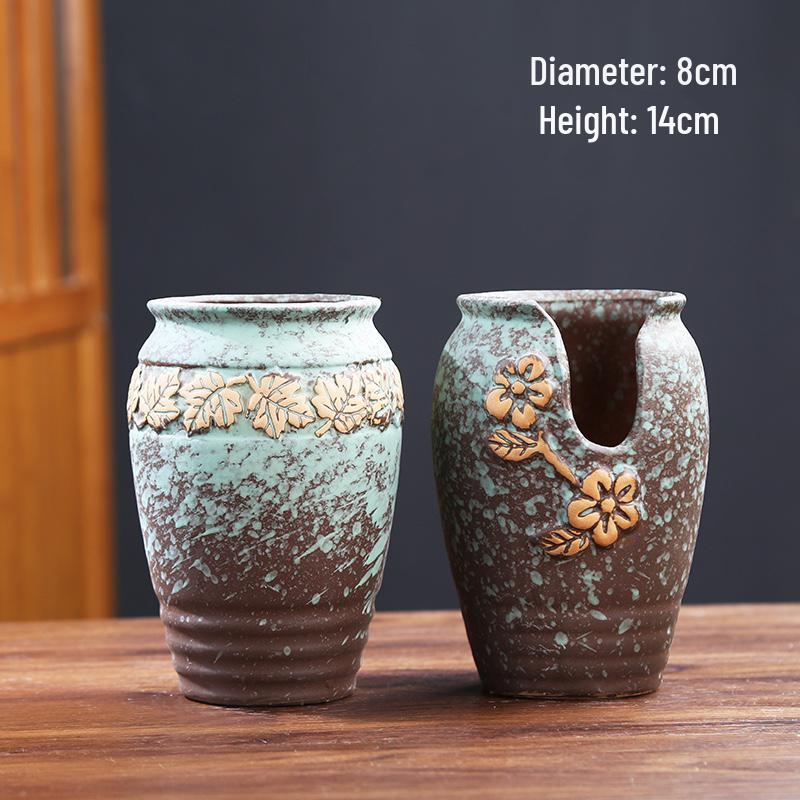 Retro Ceramic Succulent Pot - Large & Small with Creative Handmade Relief Design
