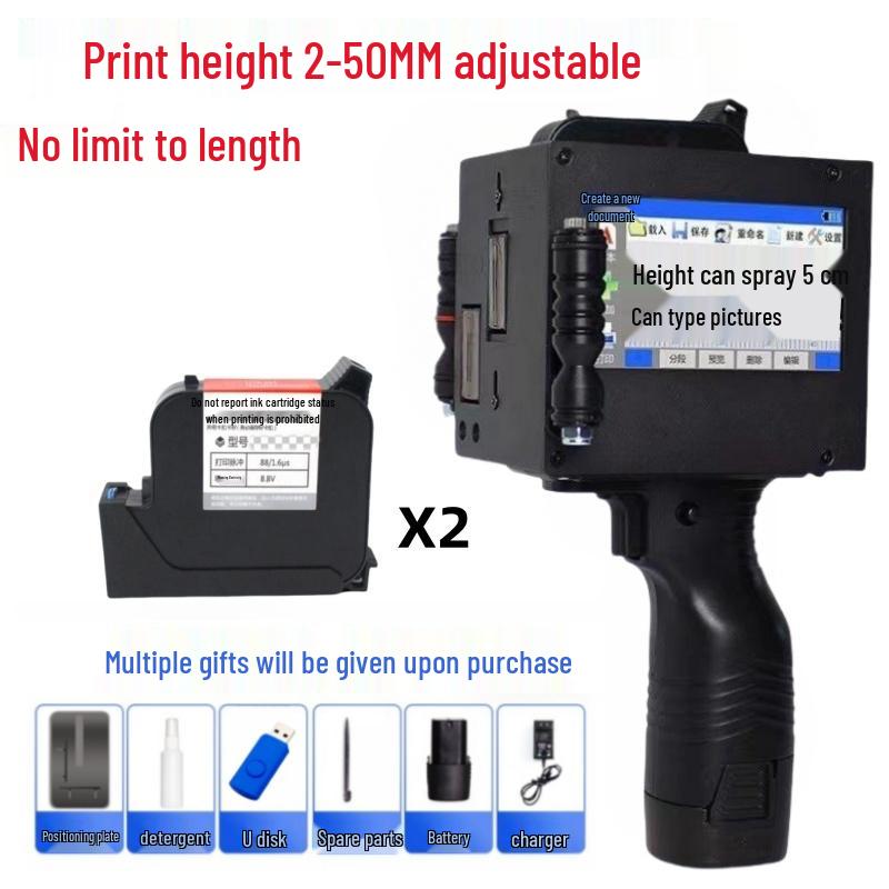 Large Font Handheld Inkjet Printer for Cardboard, Wood, and Steel - 50mm Refillable Ink