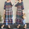 2025 Plus Size Dress Women Summer Oversized Printing Long Dress Loose Elegant Casual Vintage Dress