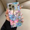 Clear Square Back Tube Case Protection For iPhone 14 Pro Max 15 Plus 13 16 ProMax 12 11 Anti-Oxygen,Blue Floral Butterfly Pattern Casing