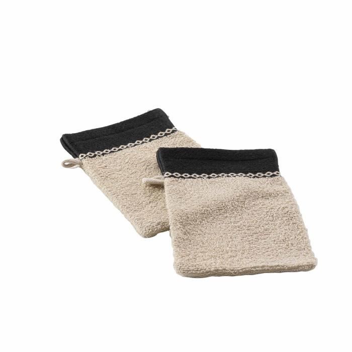 Gants de toilette - Majestic - Sable - Lot de 2 - 100% coton éponge - 15 x 21 cm
