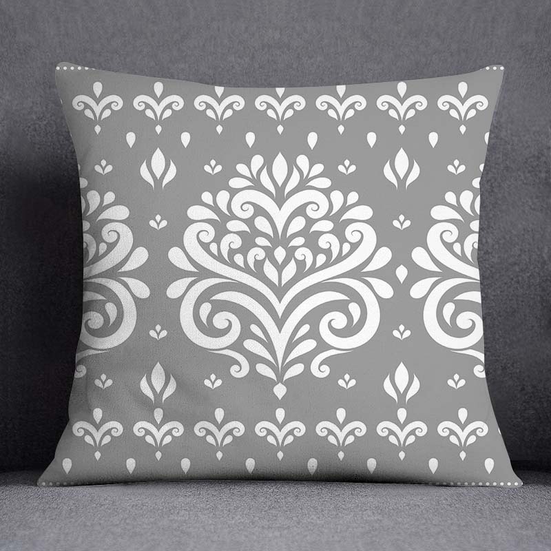 Gray Low White Flower Pattern Home Decoration Pillowcase Square Pillowcase Home Office Decoration Cushion Cover