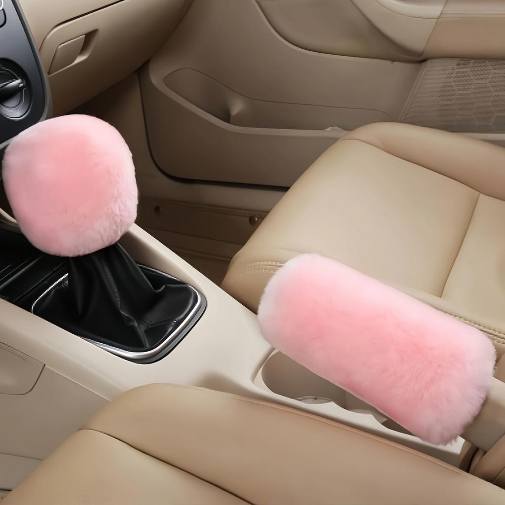 2pcs Car Handbrake Cover & Gear Lever Cover - Plush Winter Insulation, Car Interior Decoration - for Winter Use - Suitable for Car Owners