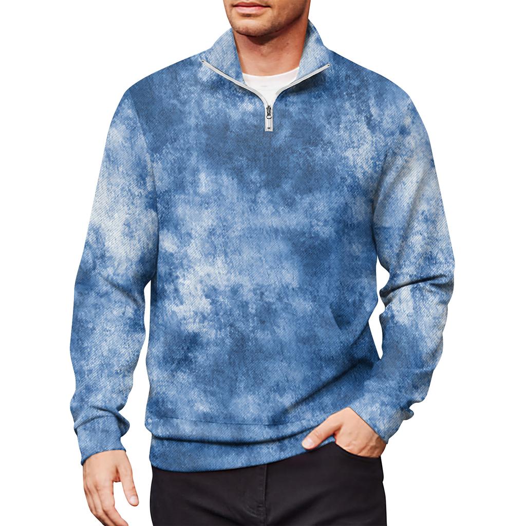 Мужской свободный повседневный свитшот на молнии 1/4, модный топ с длинным рукавом и принтом, с карманами