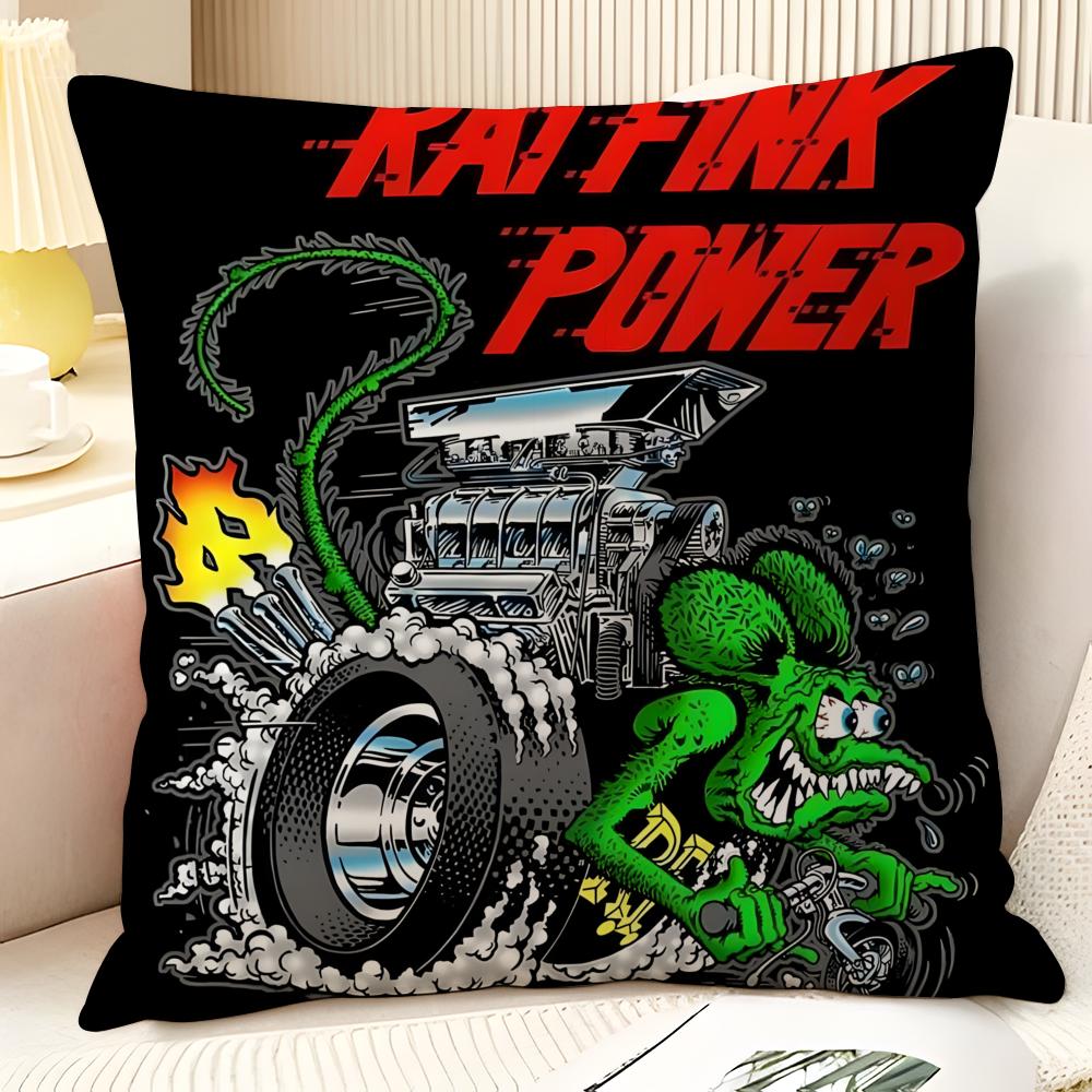 Modification culture choppers RRat Fink Natural Linen Organic Fabric DoubleSided Printing Sofa Home Decor Gift Pillow Case