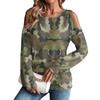 Женская / Зимняя Футболка Оверсайз Модная С открытыми плечами Круглый вырез Винтажный цветочный принт Пуловер Топ с длинным рукавом