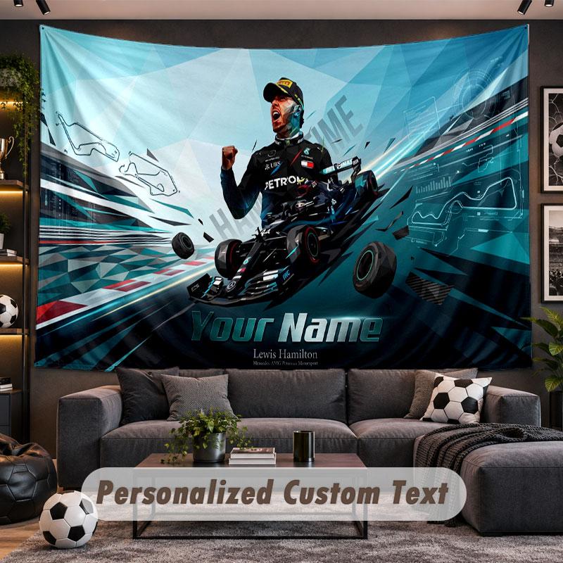 Wall Hanging Tapestry Custom NameLewis Hamilton Pattern Personalized Printed Fabric Wall Decor
