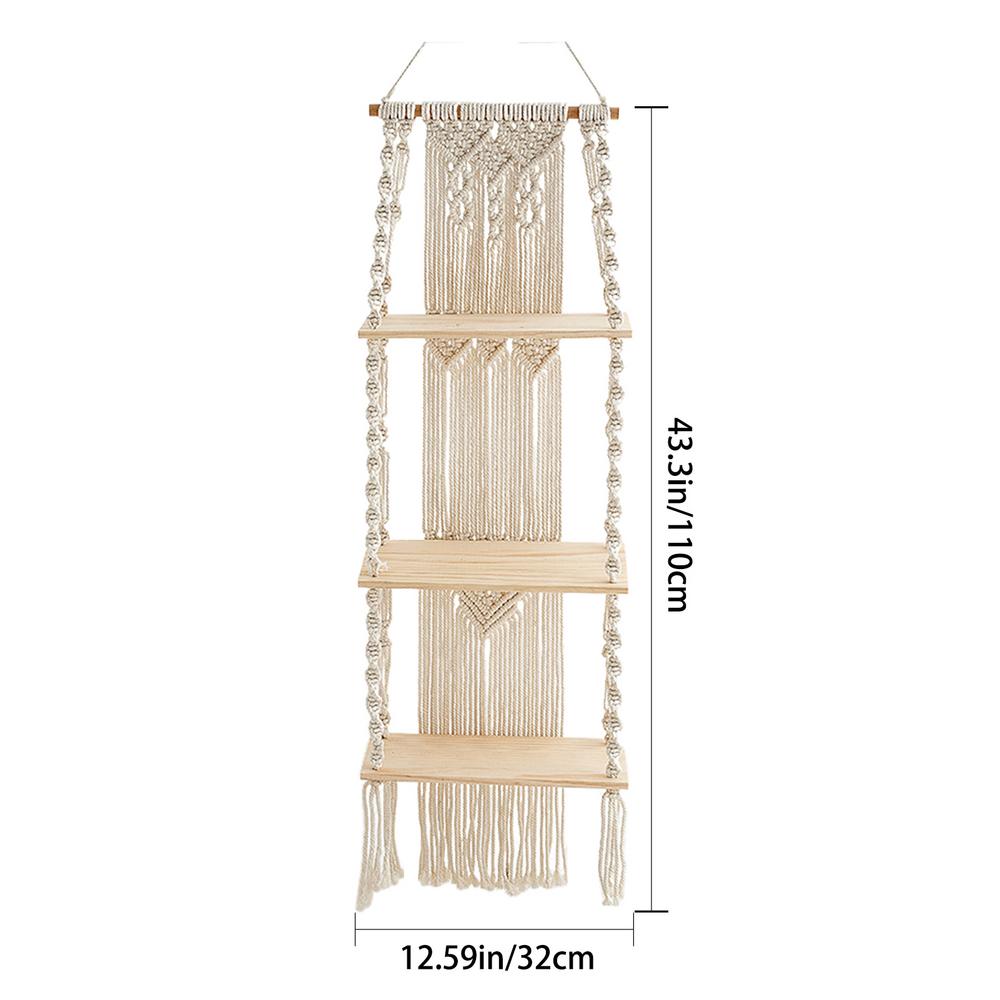 Настенный гобелен ручной работы в богемном стиле, деревянная полка, корзина для цветов, двухъярусная вешалка, настенные полки в технике макраме