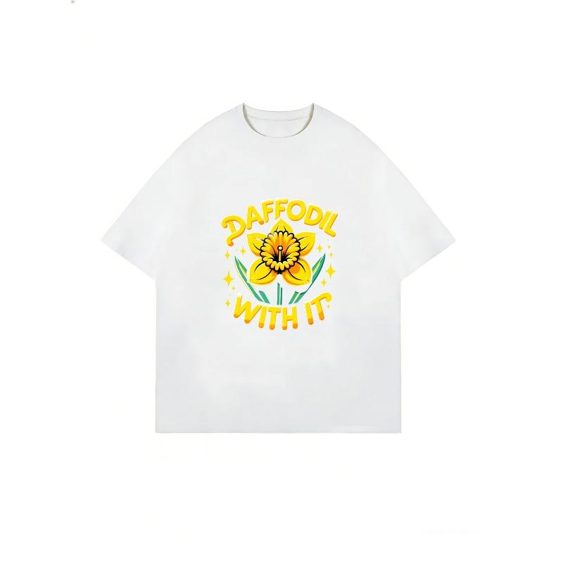 Оверсайз футболка Черная Цветок Нарцисс И Текст Нарцисс С Ним Графический Принт Повседневная Уличная Одежда Для Женщин