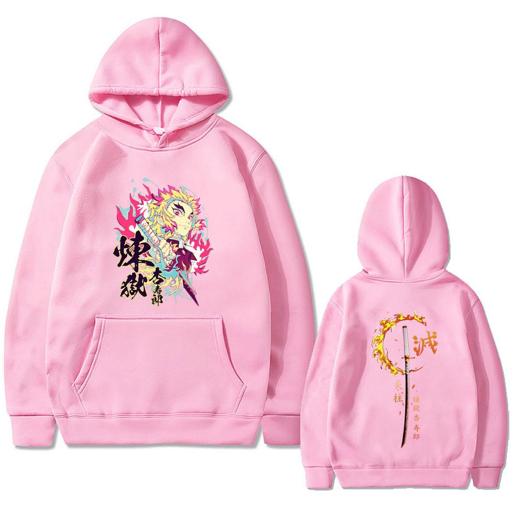 Аниме Клинок, рассекающий демонов Худи Унисекс Мультяшный Ренгоку Кёдзюро Графический свитшот Мужской Женский Винтажный Тренд Толстовки Уличная одежда