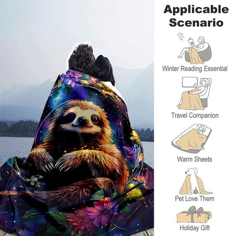 1pc Colorful Sloth Floral Galaxy Space Home Decor Throw Blanket Perfect for Couch, Bed, Travel .W076
