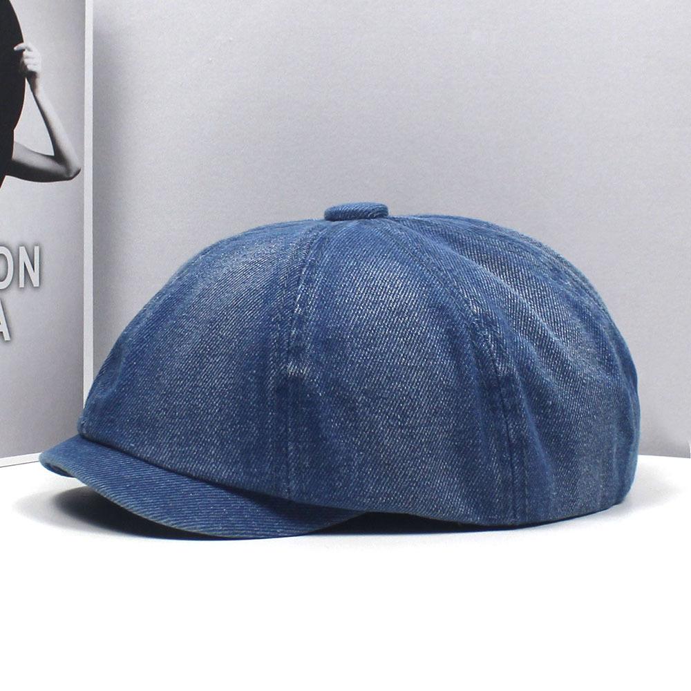 Мужская ретро-кепка из вымытого денима, мужская и женская хлопковая восьмиугольная шляпа с загнутыми полями