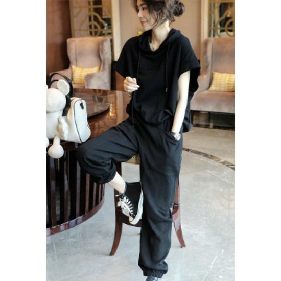 Женский летний модный спортивный костюм из 2 предметов, повседневный свободный комплект с капюшоном и брюками с короткими рукавами