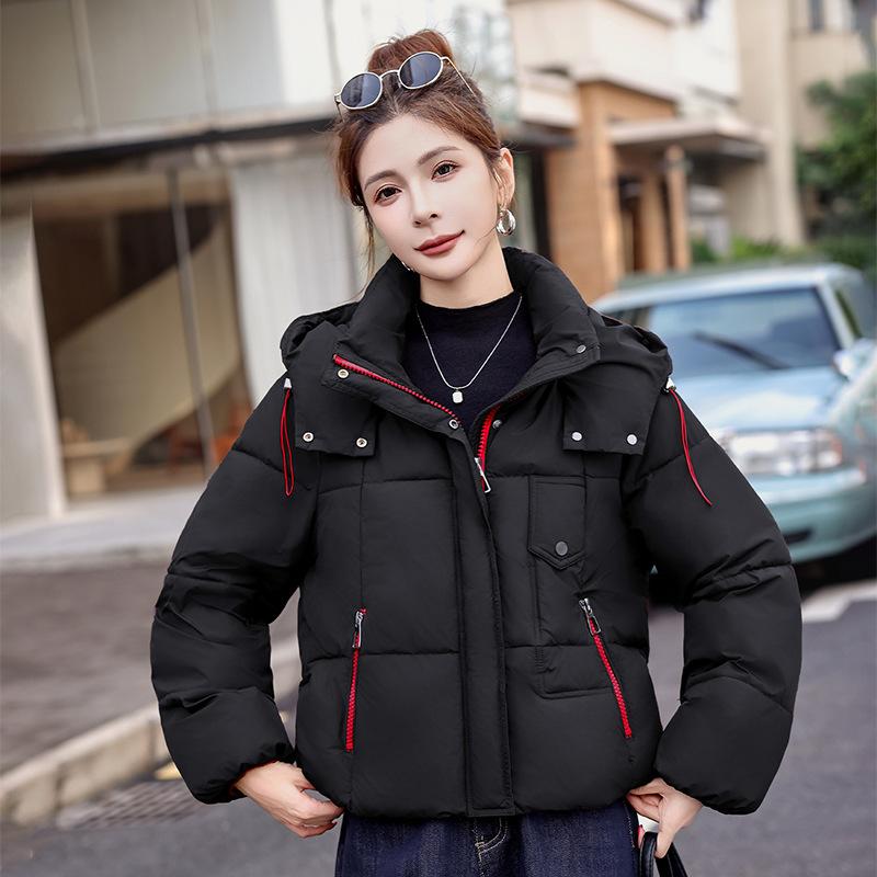 Contrast color zipper hooded cotton clothes women's short thickened warm jacket offline stalls are preferred