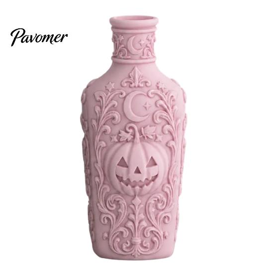 Vintage Style Home Accessories Halloween Gothic Pumpkin Vase, 3D Printed Moon Star Embossed Potion Bottle Reliefs Tabletop Ornament, Dry Flower