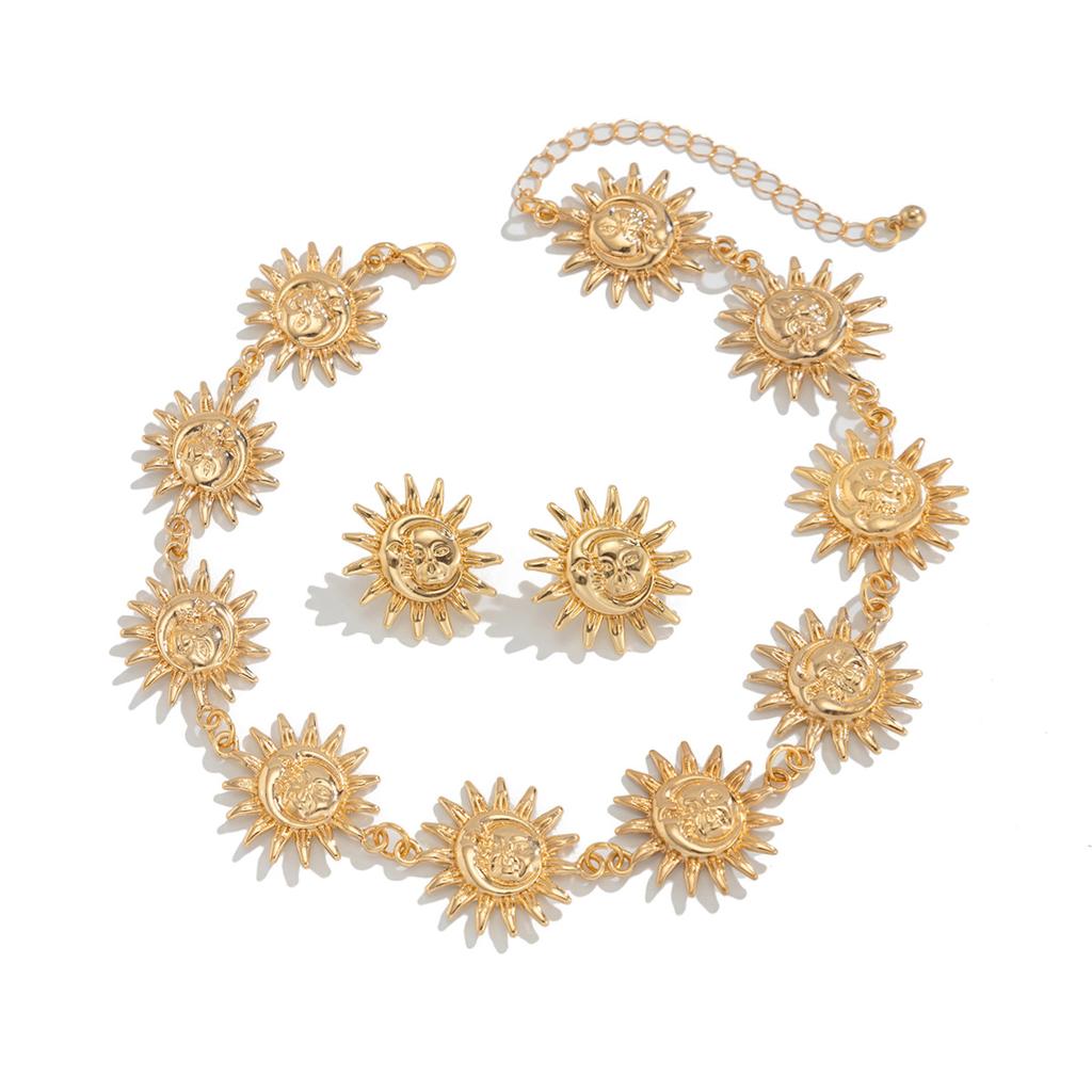 Light Luxury Style Sunflower Splicing Alloy Collarbone Chain Personalised Exaggerated Necklace Set Fashion Commuter Retro Travel Women's Necklace
