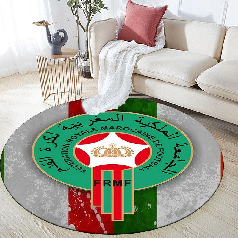 Morocco national football logo Round Rug, Non Slip Washable Circular Carpet For Living Room Bedroom Playroom, Sports Fan Decor, Holiday Birthday Gift