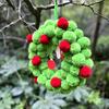 13 Inch Christmas Green Elf Wreath for Front Door Plush Pompom Ball Wreath with Wooden Elf Hand for Winter Wall Window Fireplace Door Tree Decor