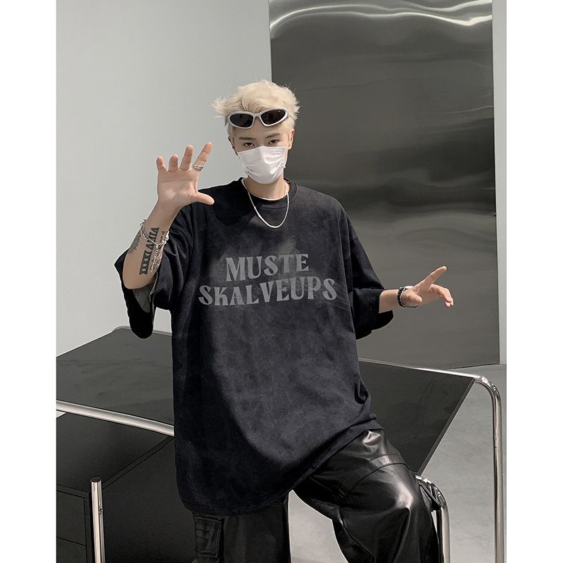 Летняя футболка в американском стиле большого размера с узором «тай-дай» и потертостями, мужская свободная повседневная футболка High Street Top, мужская одежда Y2K