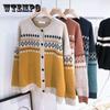 Spring Autumn Vintage Jacquard Round Neck Knitted Cardigan Women's Wild Plus Size Sweater Coat