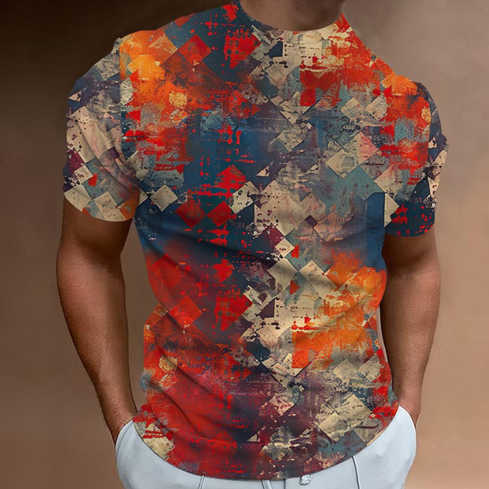 Цветная мужская футболка с круглым вырезом и принтом граффити, летняя повседневная мужская футболка для улицы, мужские топы с короткими рукавами, футболки