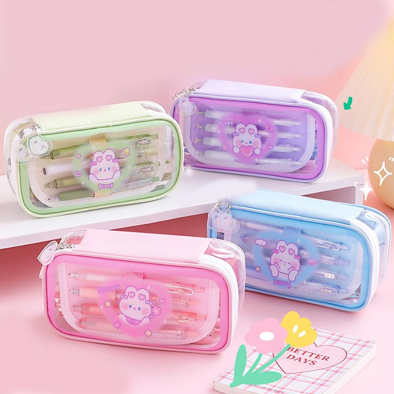 Kawaii прозрачный пенал большой емкости, водонепроницаемая сумка для ручек Kawaii косметичка с героями мультфильмов, школьные принадлежности, канцелярские принадлежности