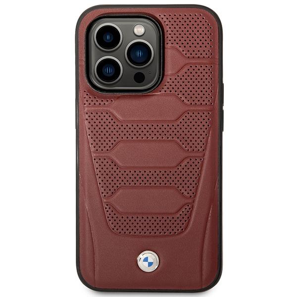 Etui do iPhone 14 Pro Max BMW Leather Seats Pattern MagSafe Burgundowy