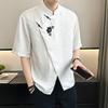 Летняя мужская рубашка с коротким рукавом, ледяной шелк, воротник-стойка, новая мода, новая китайская рубашка