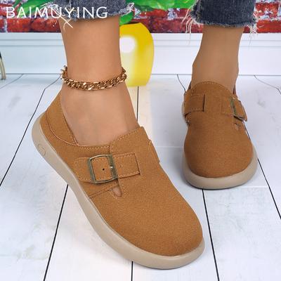 Женские туфли на плоской подошве, замшевые дизайнерские туфли с пряжкой, повседневная обувь, зимняя новая брендовая тенденция, для ходьбы, мягкие, удобные, женские туфли