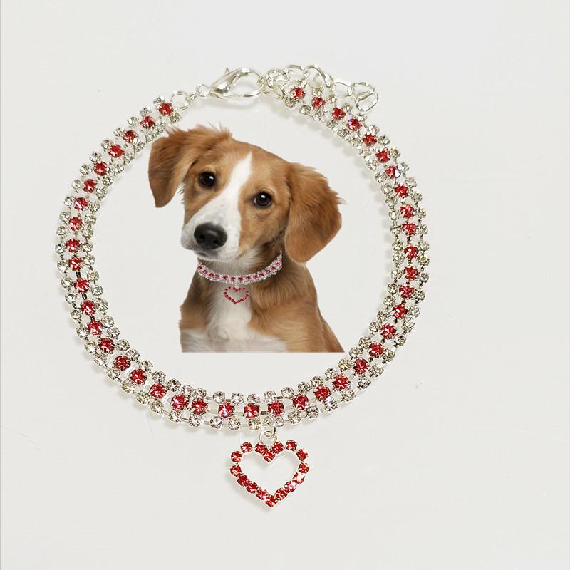 Heart Pendant Rhinestone Pet Collar for Small To Medium Dogs and Cats
