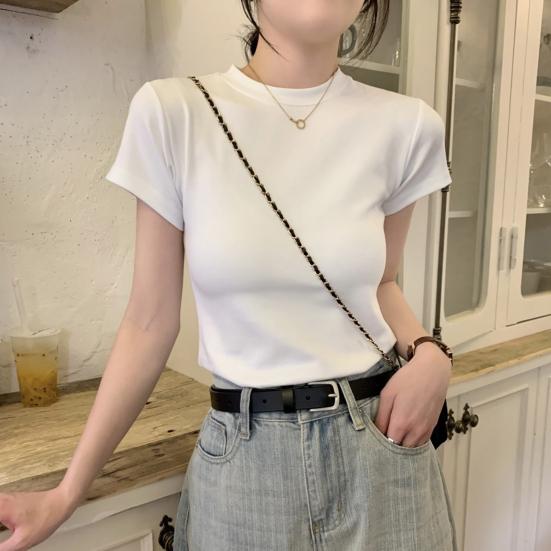 Женская приталенная футболка с круглым вырезом и короткими рукавами, пуловер, однотонная эластичная мягкая футболка, уличная одежда