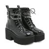 Leather Women Modern Boots Gothic Style Metal Bat Dark Black Platform Mid Calf Boots Chunky Heels Sexy Fashion High Heels