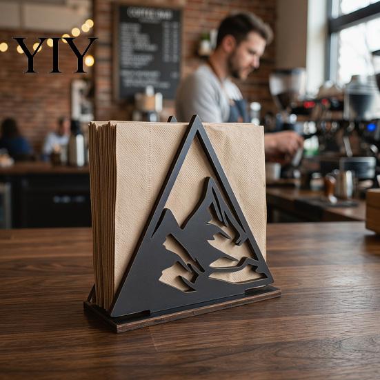 Geometric Hollow Napkin Storage Wooden Holder, Black Silhouette Pattern, Decorative Vertical Modern Farmhouse Table Holder Stand, Boho Style