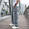 Джинсы для мужчин Мужские прямые джинсовые брюки-карго Байкерские джинсы Мужские мешковатые свободные синие джинсы