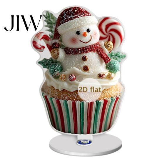 Snowman Cupcake Table Centerpiece Christmas Gingerbread Rotating Acrylic Desktop Ornament, 2D Flat Rotatable Festive Party Ornament Decorative Plaque