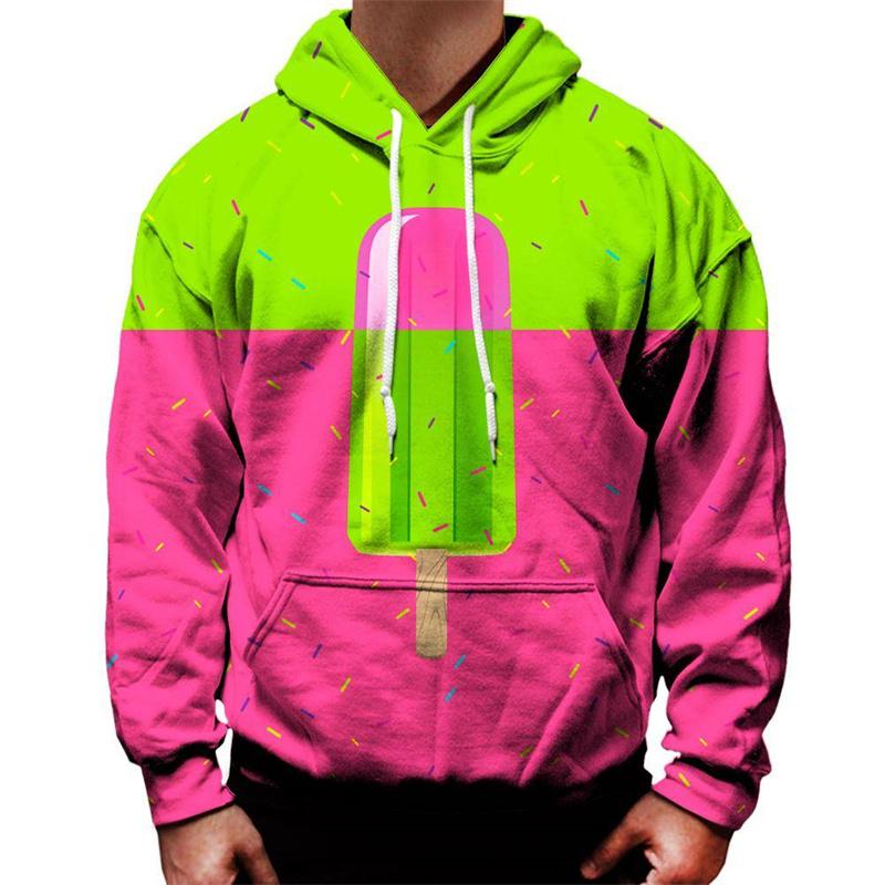 Красочное худи с мороженым для мужчин, 3D-принт, толстовка с длинным рукавом, худи, топы, женские уличные пуловеры оверсайз