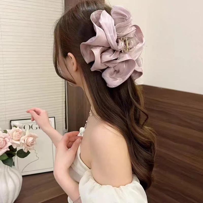 Korean Style Pleated Cloud Crab Claw Hair Clip Mesh Flower Bud Hair Clip Shark Clip Women Accessories